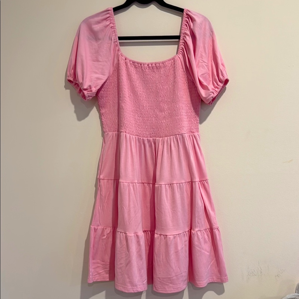 Pink Smocked Puff Sleeve Dress